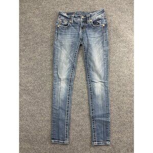 Miss Me Jeans Womens 24 Blue Signature Skinny Embroidered Pocket Stretch Denim